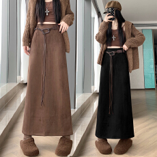 批发实拍 2025冬韩版高腰遮胯显瘦过膝<b class='q'>中长款</b>鹿皮绒半身裙直筒一步裙