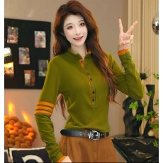 半高领双面绒保暖撞色长袖秋冬修身显瘦短款上衣