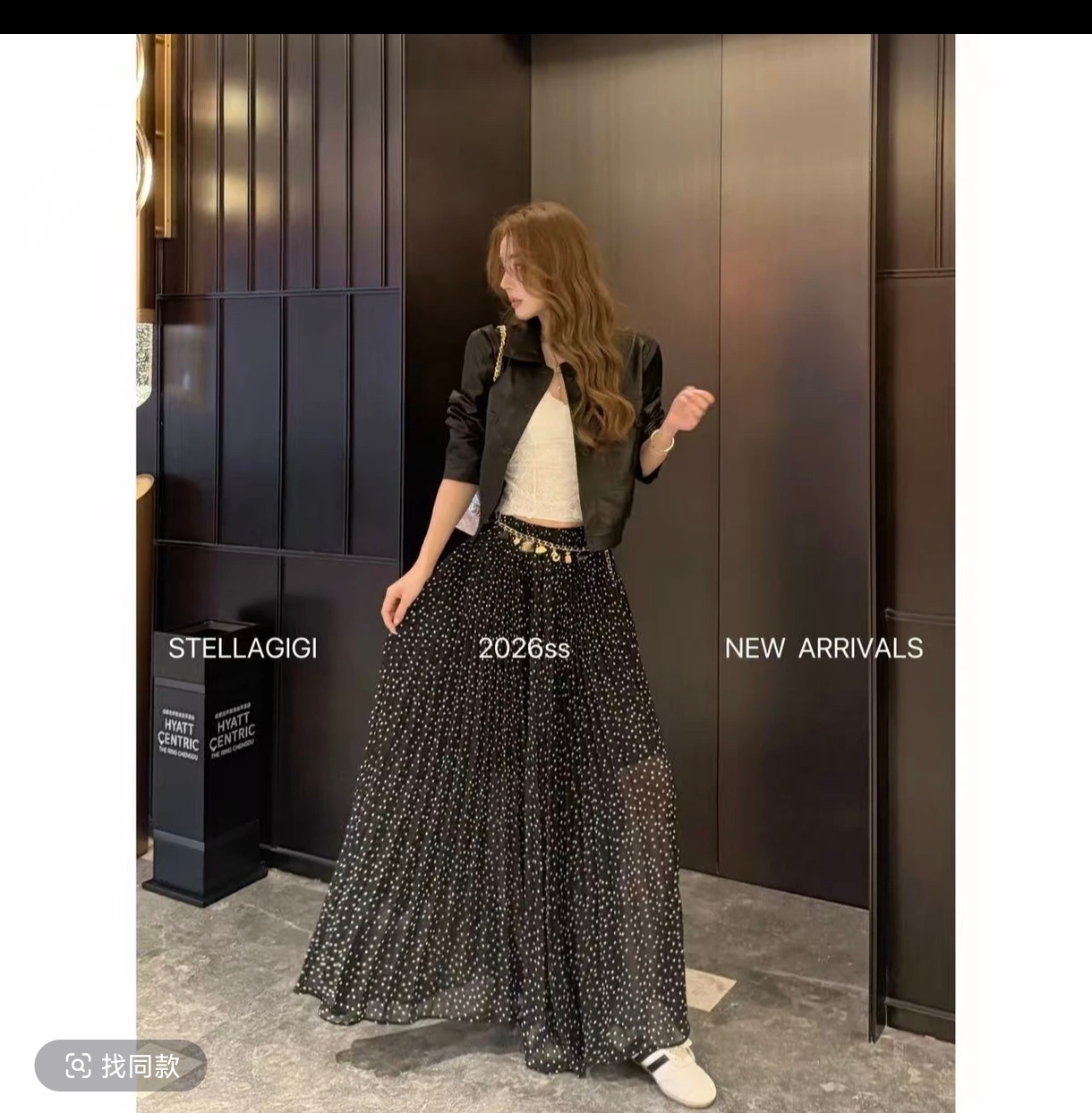 ss 일몰 저녁 식사 프랑스식 플리츠 대 치마 도트 무늬 반신 스커트