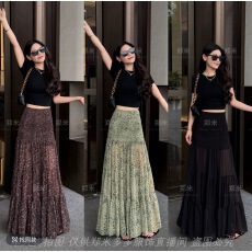 批发【画廊漫步】春夏法式透纱显瘦百搭褶皱松紧腰半身裙