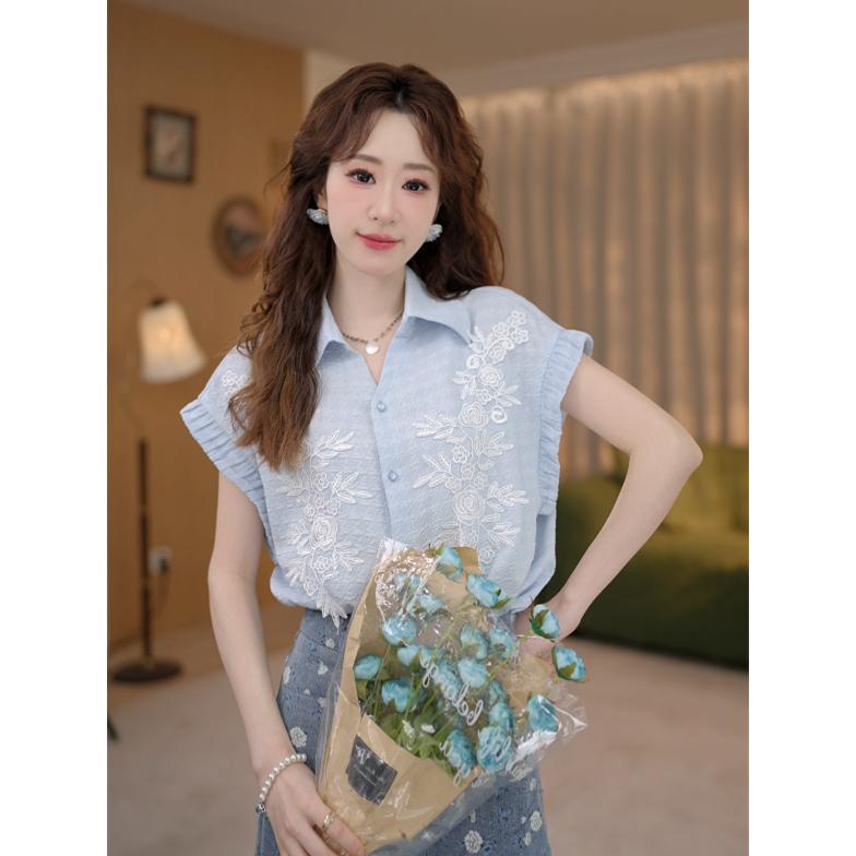 강 치자 나무 치자 나무 얕은 여름 꽃 레트로 항구 바람 여름 새로운 자카드 다용도 반팔 셔츠