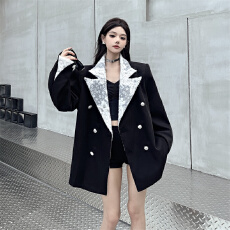 批发实拍小众设计感拼花轻奢丝绒蕾丝秋冬时尚高定<b class='q'>西装</b>外套