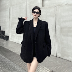 批发实拍高档灯芯绒加厚<b class='q'>西装</b>外套女新款韩版时尚宽松中长款外套