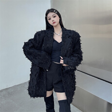 批发实拍编织西装外套小众设计睫毛流苏高级炸街宽松<b class='q'>西服</b>男<b class='q'>女</b>