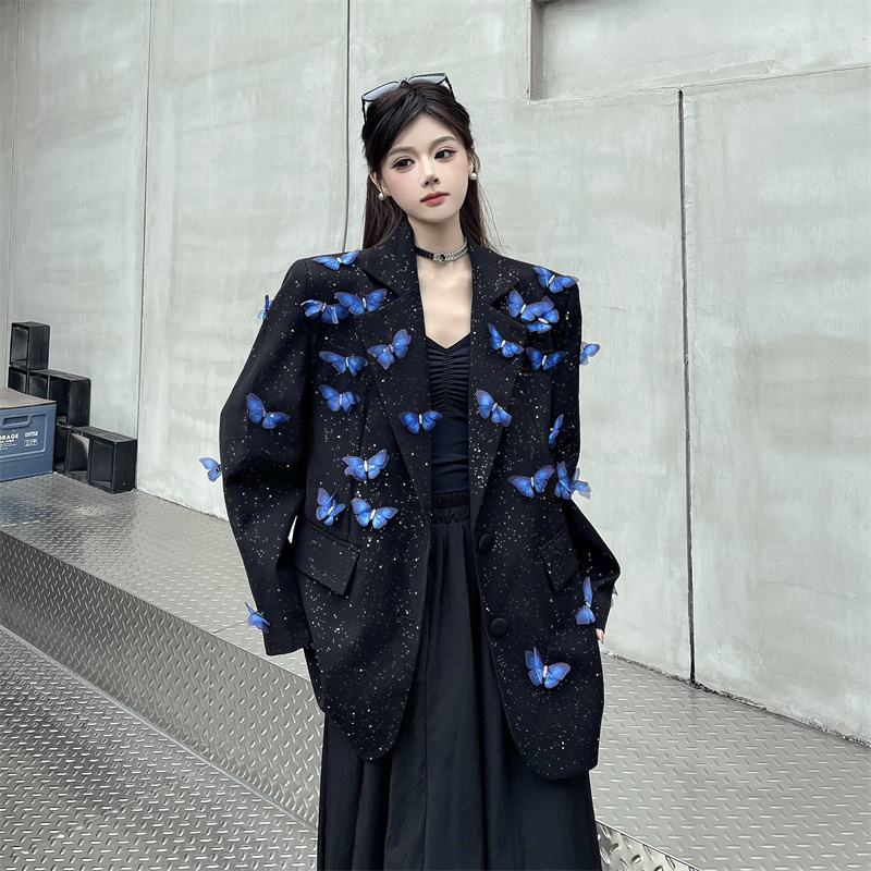 실사 고급 센스 작은 대중 디자인 Gypsophila 빛나는 탈착식 나비 루즈핏 어깨 패드 정장