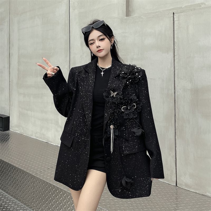 실사 고급 센스 작은 대중 디자인 빛나는 별 꽃 바다 탈착식 꽃 루즈핏 어깨 패드 정장