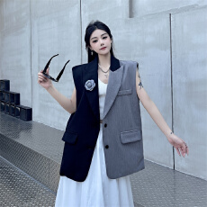 批发实拍 小众设计感不规则拼接西装马甲外套<b class='q'>女</b>