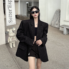 批发实拍 满天星撒粉设计感黑色西装外套女烫金闪闪高级感西服潮