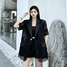 批发实拍高级感韩国立体玫瑰花朵拼接<b class='q'>西装</b>宽松<b class='q'>蕾丝</b>薄款外套