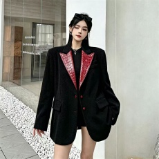 批发实拍高级感雪尼尔拼皮西装<b class='q'>外套</b>女小众高级感宽松西服