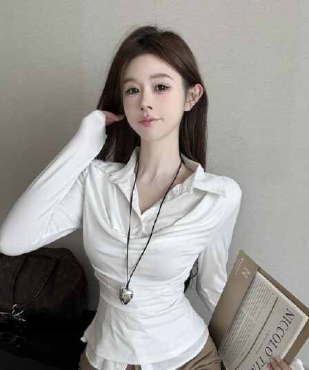 실사 정가 페이크 레이어드 긴팔 POLO 칼라 티셔츠 맨위 패치워크 셔츠 작은 대중 기본 셔츠