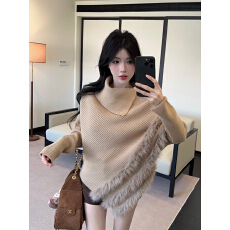 批发实拍实价 加厚水貂绒慵懒高领<b class='q'>毛衣</b>高级感上衣不规则斗篷针织衫