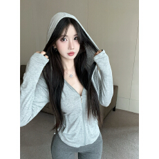 批发实拍实价 2026春季新款轻薄连帽长袖弹力开衫外套<b class='q'>T</b><b class='q'>恤</b>上衣女潮