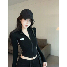 批发<b class='q'>实拍</b>实价 2026春季新款修身显瘦长袖T恤辣妹拉链开衫外套卫衣上衣