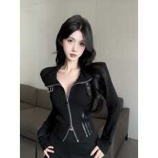 批发实拍实价 酷飒风设计感<b class='q'>长袖</b>翻领双拉链<b class='q'>卫衣</b>上衣女开衫显瘦外套