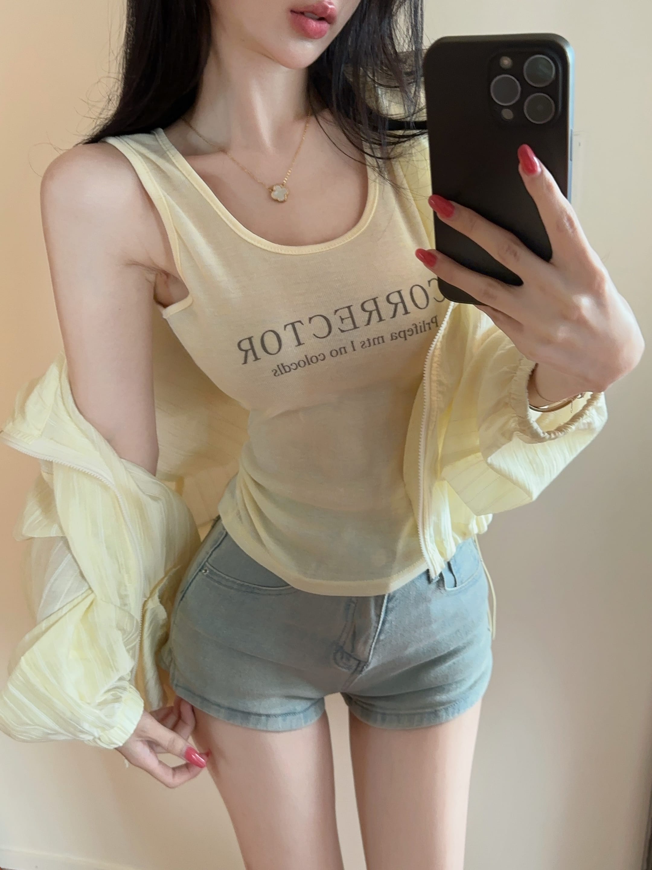 실사 정가 긴팔 루즈핏 자외선 차단 여성 코트 알파벳 프린트 캐미솔 품격 자외선 차단 투피스 슈트