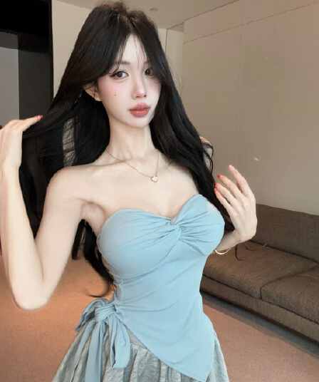 실사 정가 벨트 가슴 패드 불규칙 밑단 레이스업 비틀림 포장 가슴 조끼 여성 반신 치마 세트 투피스 세트