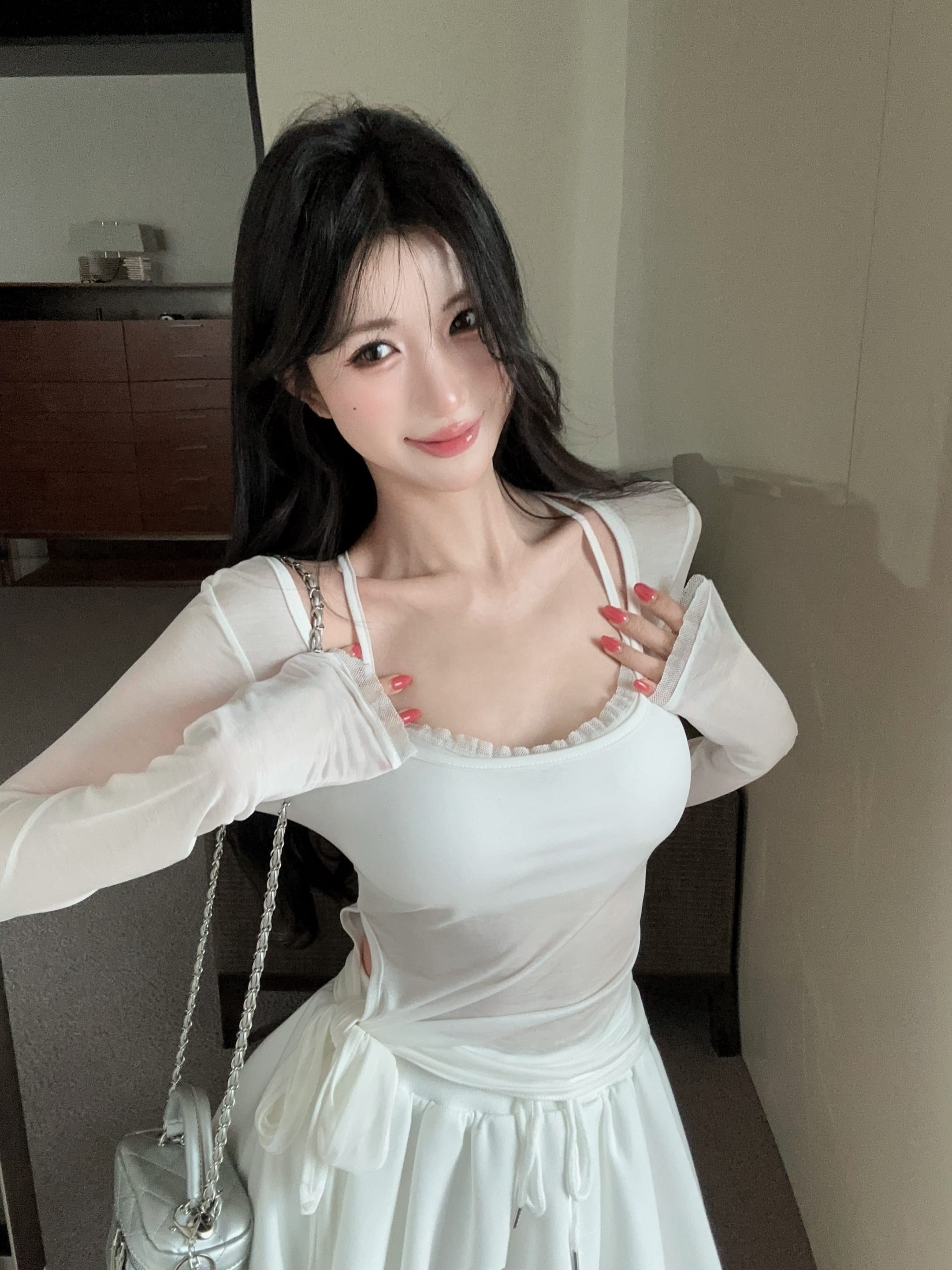 실사 정가 해변가 휴가 바람 태양 보호 셔츠 레이스 측면 캐미솔 펌프 로프 반신 스커트 세 조각 세트