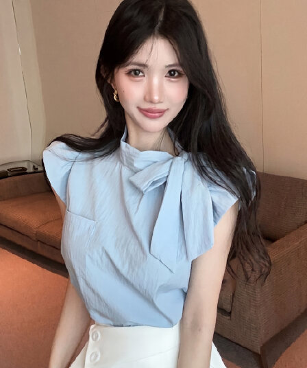 실사 정가 디자인 센스 Feifei 소매 레이스 업 셔츠 슬림해 보이는 바지 투피스 슈트