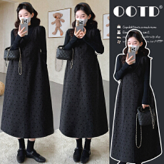 批发实拍有货~2025秋冬新款套装孕妈高级感穿搭毛呢波点背心裙