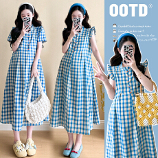 批发实拍现 ~ 2026夏季新款格子碎花洋气<b class='q'>连衣裙</b>孕妇装<b class='q'>夏装</b>