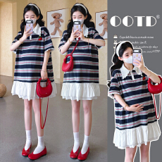 批发实拍现～2026夏季新款polo领连衣裙下摆拼接直筒<b class='q'>孕妇</b><b class='q'>连衣裙</b>