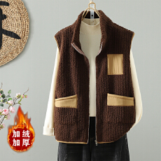 批发20252秋冬新款<b class='q'>街头</b>百搭竖条羊羔毛户外马甲加绒宽松背心女款
