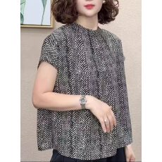 批发气质印花圆领薄款遮肉短袖t恤小衫2026夏季新款中年女装透气上衣