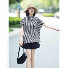 批发洋气轻奢黑白条纹格子上衣<b class='q'>衬衫</b>女2026夏季新款宽松设计感百搭小衫