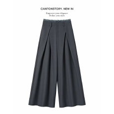 批发~大码高级灰蕾丝垂感休闲裤女拖地阔腿直筒裤