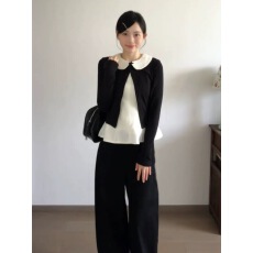 批发~ 大码黑色针织开衫外套女爆款韩系穿搭背心上衣两件套装