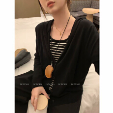 批发大码条纹假两件针织衫秋季叠穿上衣女长袖