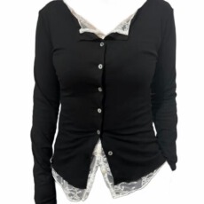 批发微胖mm纯欲风性感蕾丝拼接长袖T恤女秋季修身显瘦开衫上衣