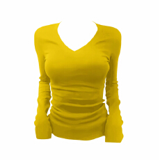 批发实价大码微胖正肩V领长袖T恤修身显瘦上衣纯色打底衫