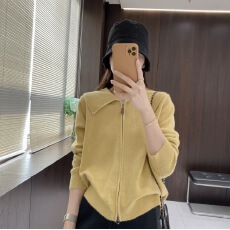 批发大码自制针织开衫秋季翻领休闲拉链毛衣巨显瘦上衣外套