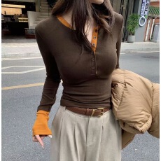 批发实价大码微胖撞色假两件独特别致内搭打底衫女上衣