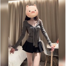 批发实价大码设计感小众蝴蝶结长袖T恤女春秋漂亮独特褶皱打底上衣