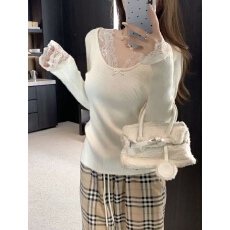 批发实价<b class='q'>大码</b>纯欲风蕾丝拼接针织衫女秋冬修身显瘦性感打底毛衣上衣