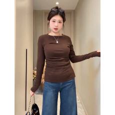 批发实价大码秋<b class='q'>冬</b>新款大码长袖T恤女圆领显瘦掐腰修身打底衫内搭上衣