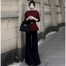 批发实价大码法式圆领收腰显瘦毛衣针织衫<b class='q'>秋</b>冬百搭高级感气质上衣