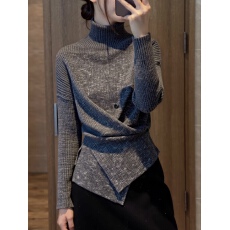 批发实价大码慵懒风高领针织女2025秋冬设计感收腰显瘦软糯毛衣打底衫