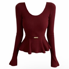 批发实价<b class='q'>大码</b>韩系复古喇叭袖针织衫女秋冬新款收腰显瘦设计感绝美上衣