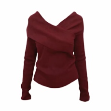 批发分码数~实价大码设计感不对称V领针织衫女长袖修身内搭打底衫上衣