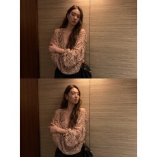 批发大码 V领花纹雪纺衫女<b class='q'>春</b>季款轻奢气质宽松透气长袖衬衣