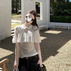 批发大码~古堡恋人 手工压褶斗篷式轻薄透气衬衫女