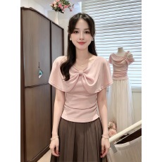 批发<b class='q'>大码</b>胖MM法式纯欲风粉色扭结蝴蝶结针织衫夏季新款绝美<b class='q'>超</b>好看上衣