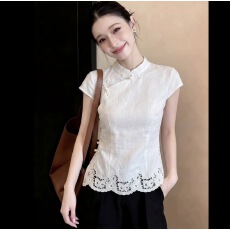 批发胖MM大码新中式国风<b class='q'>立领</b>斜襟重工刺绣女夏季新款绝美设计感小衫