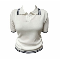 批发微胖mm美式复古撞色polo领针织短袖T恤女夏季学院风显瘦正肩上衣