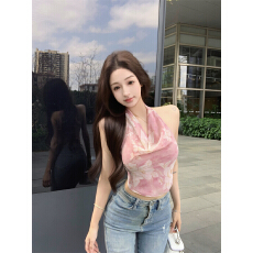 批发实拍实价 荡领挂脖<b class='q'>雪纺衫</b>上衣短款<b class='q'>无袖</b>吊带背心