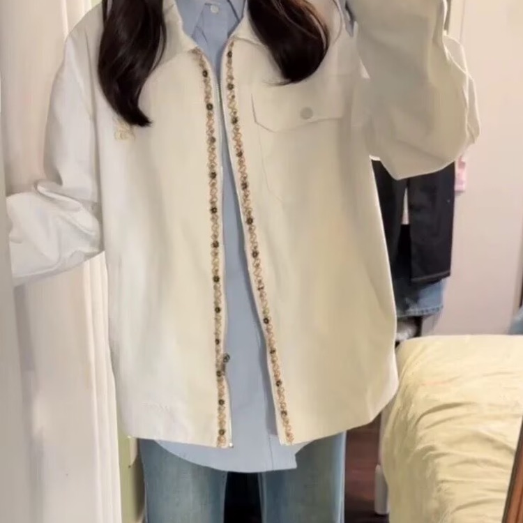 가을 가을철 캐주얼 패치워크 여성 코트 2026 새로운 레트로 miu 부서 착용 가져 가라. 워크웨어 재킷 맨위 봄 가을